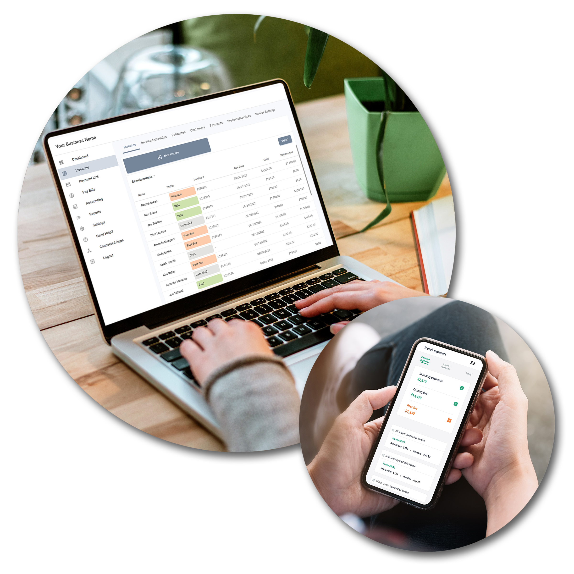 person on laptop and smartphone using autobooks