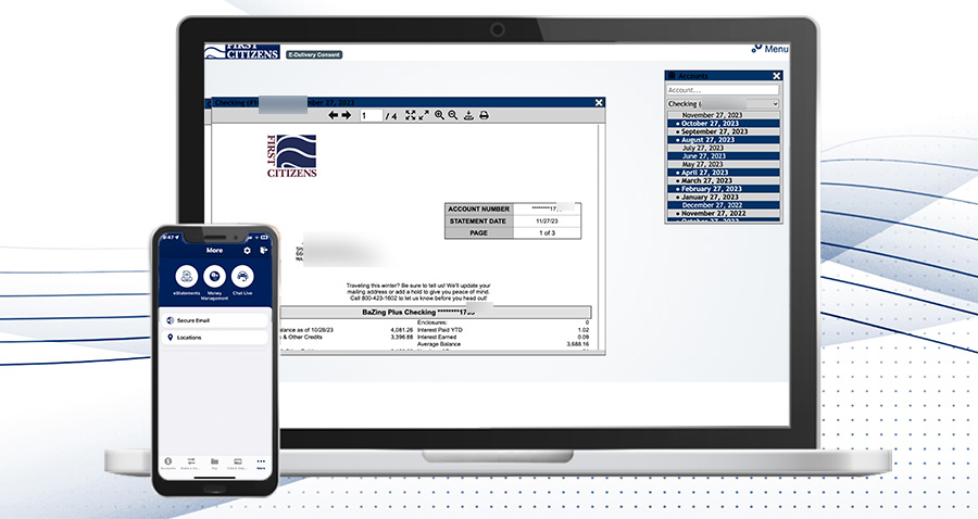 laptop and smartphone with eStatements on screen